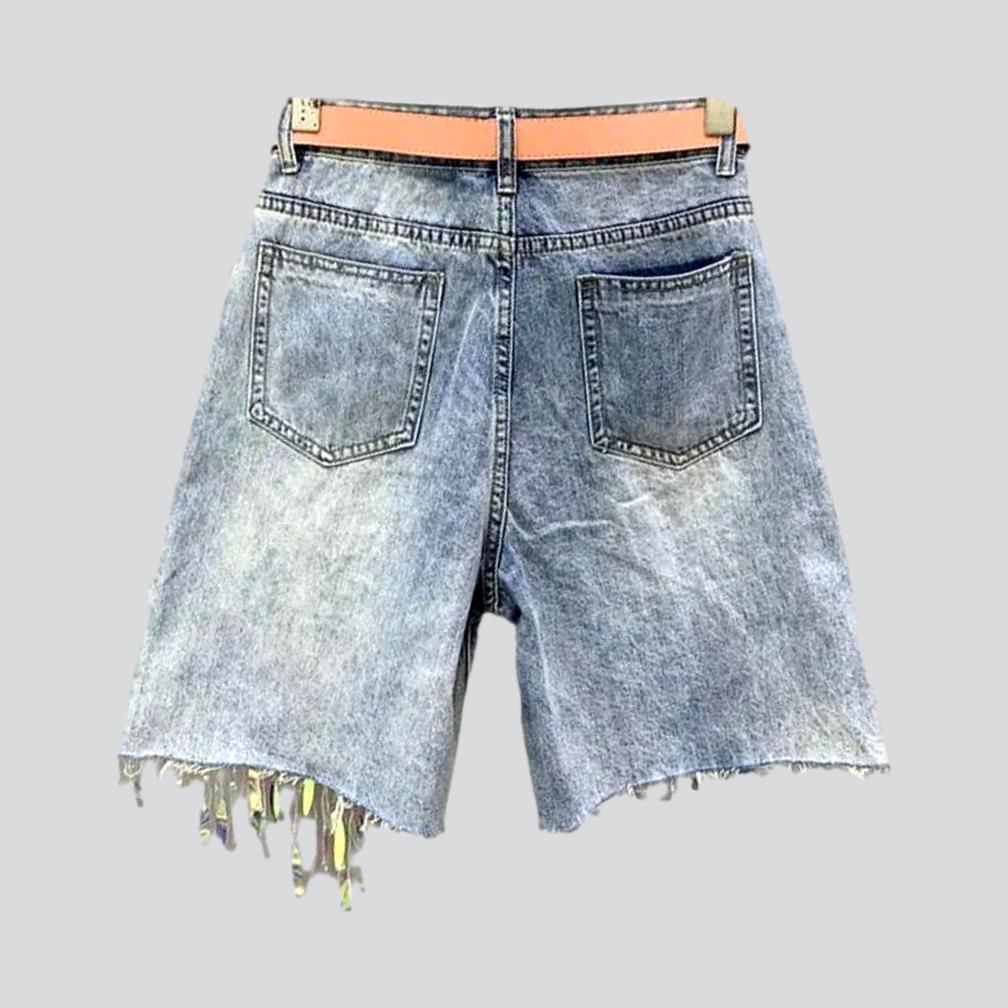 Shorts vaqueros rectos bordados para mujer