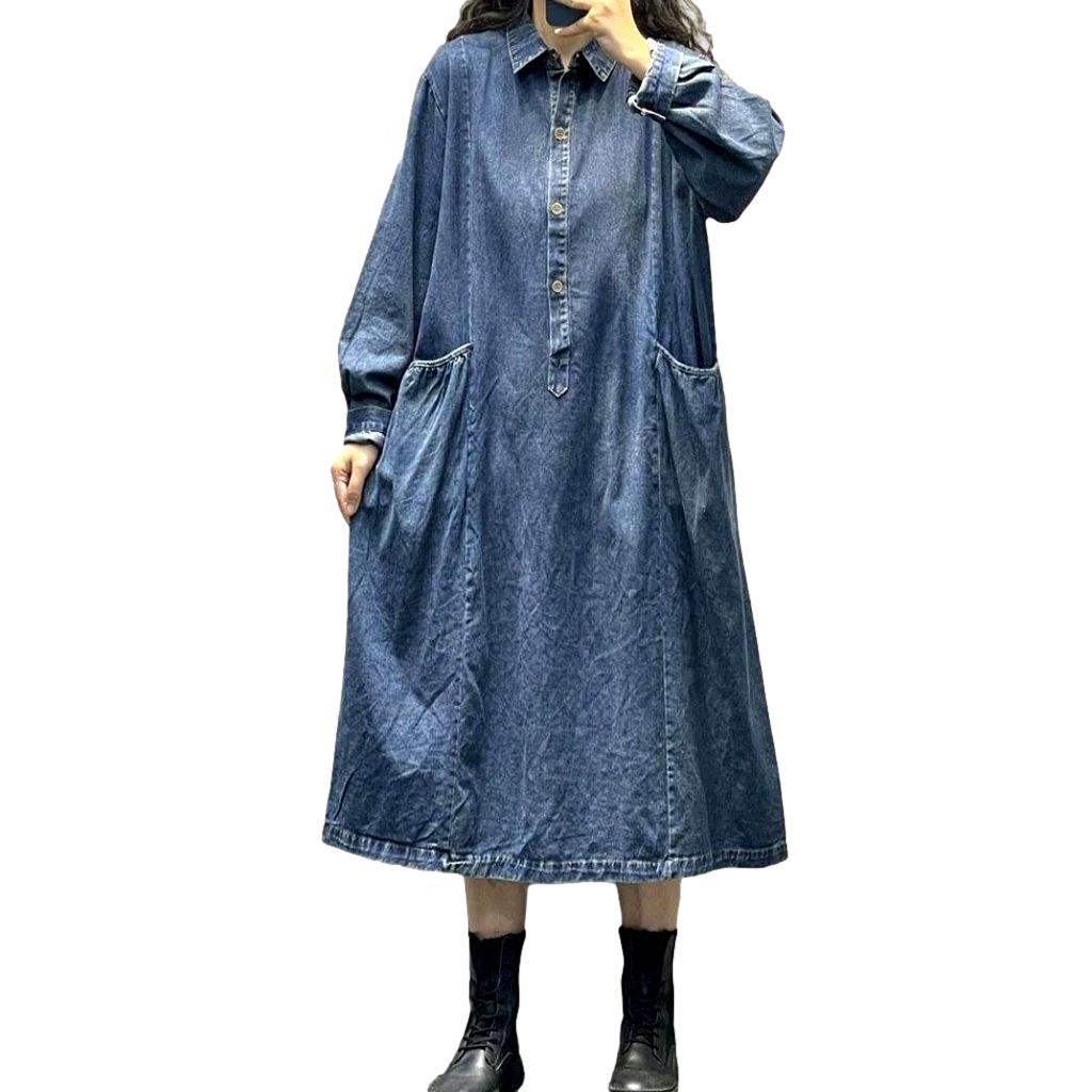 Streetwear vintage long denim dress