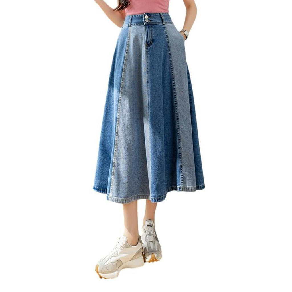 Two-color long denim skirt