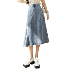 Light patchwork a-line denim skirt