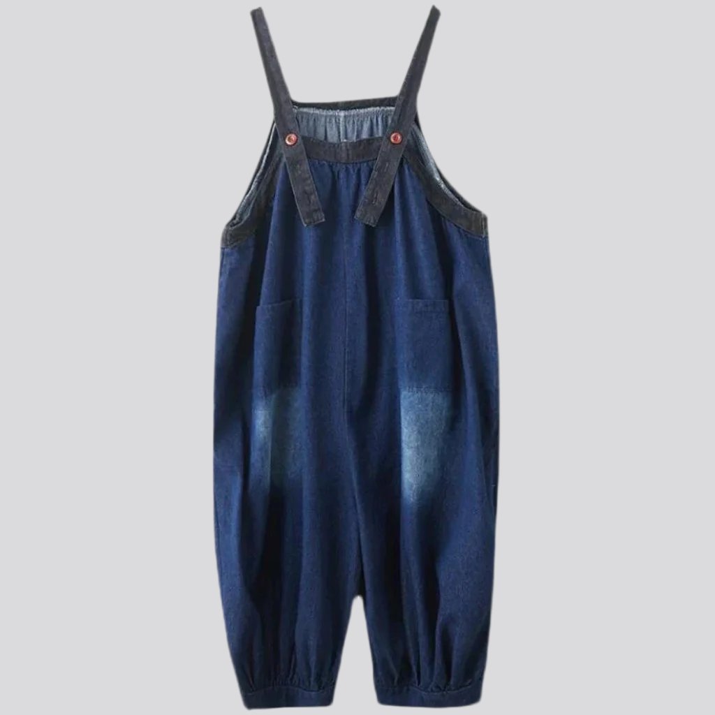 Sanded baggy women jean jumpsuit