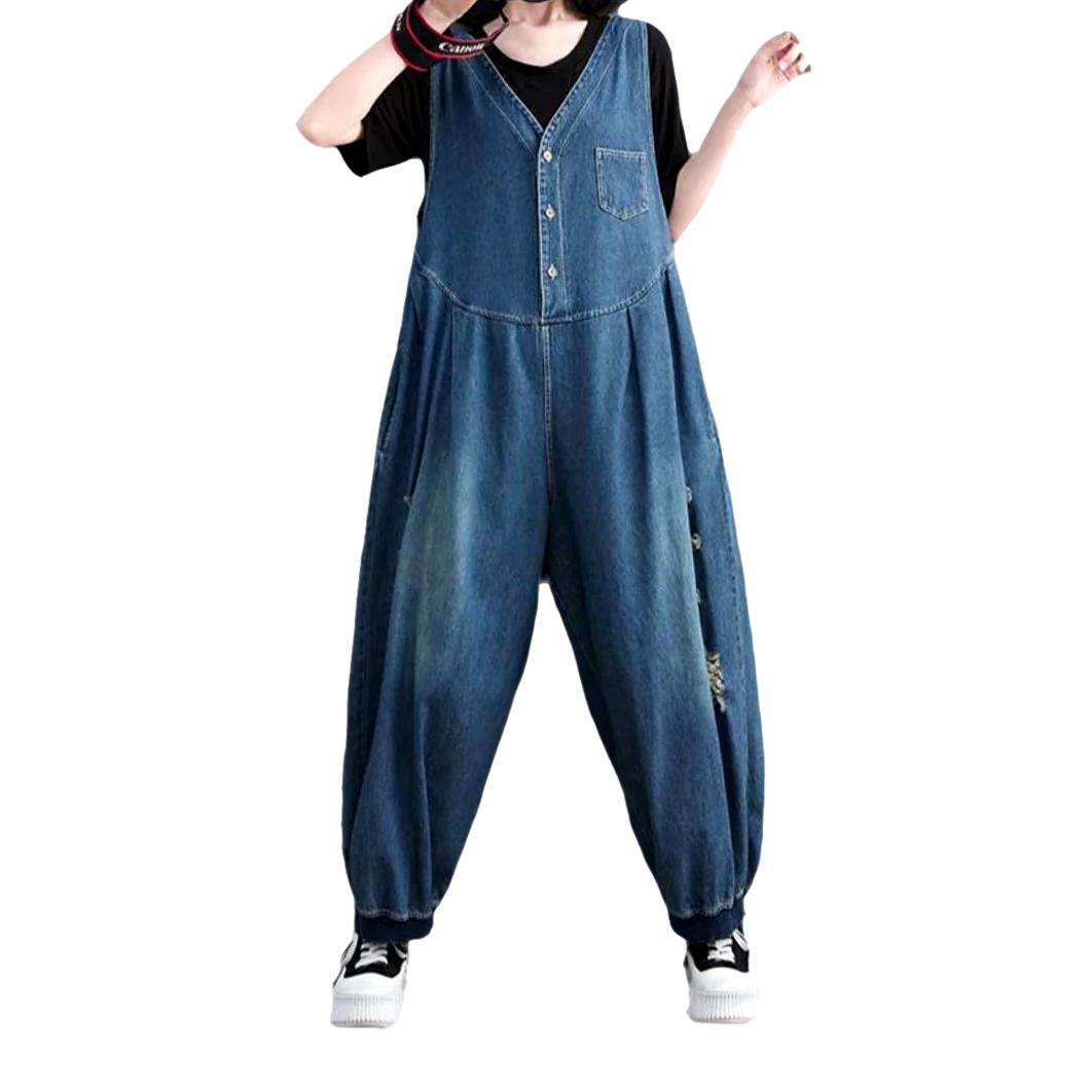 Baggy ripped women denim dungaree