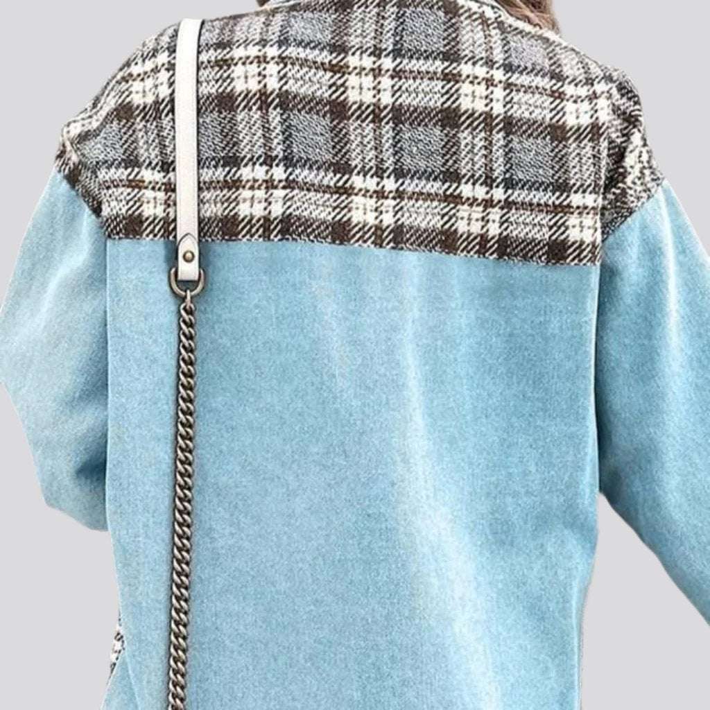 Checkered fashion denim jacket for ladies