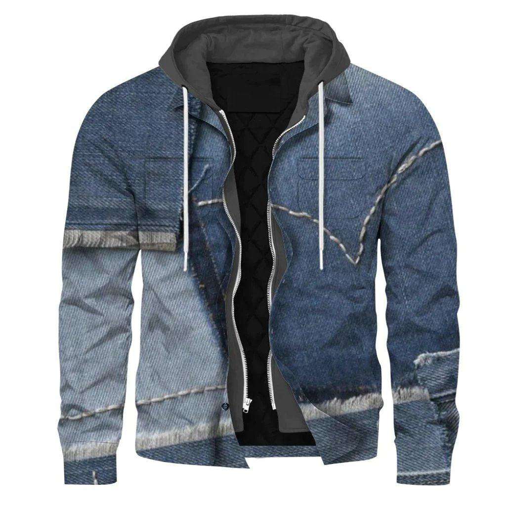 Jeansjacke mit Digitaldruck-Patchwork