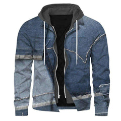 Jeansjacke mit Digitaldruck-Patchwork