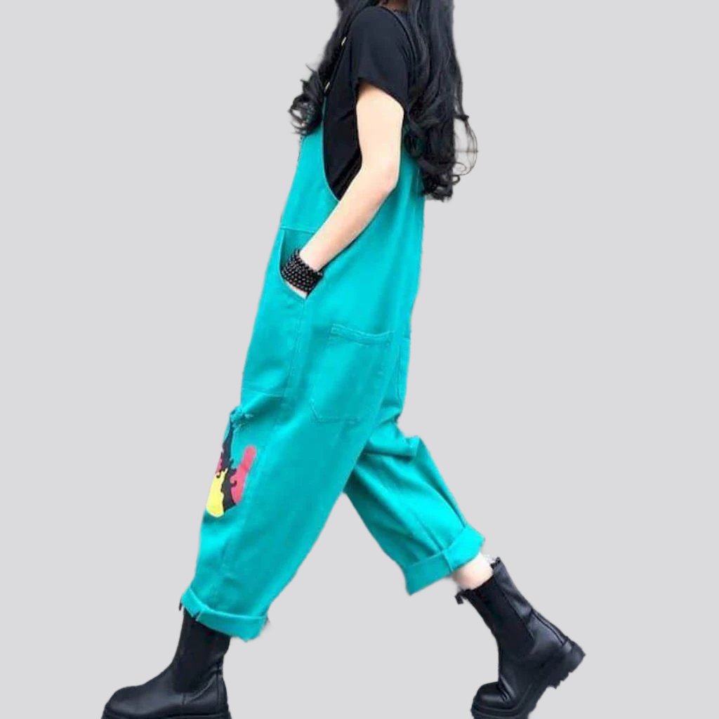 Color y2k denim jumpsuit for ladies