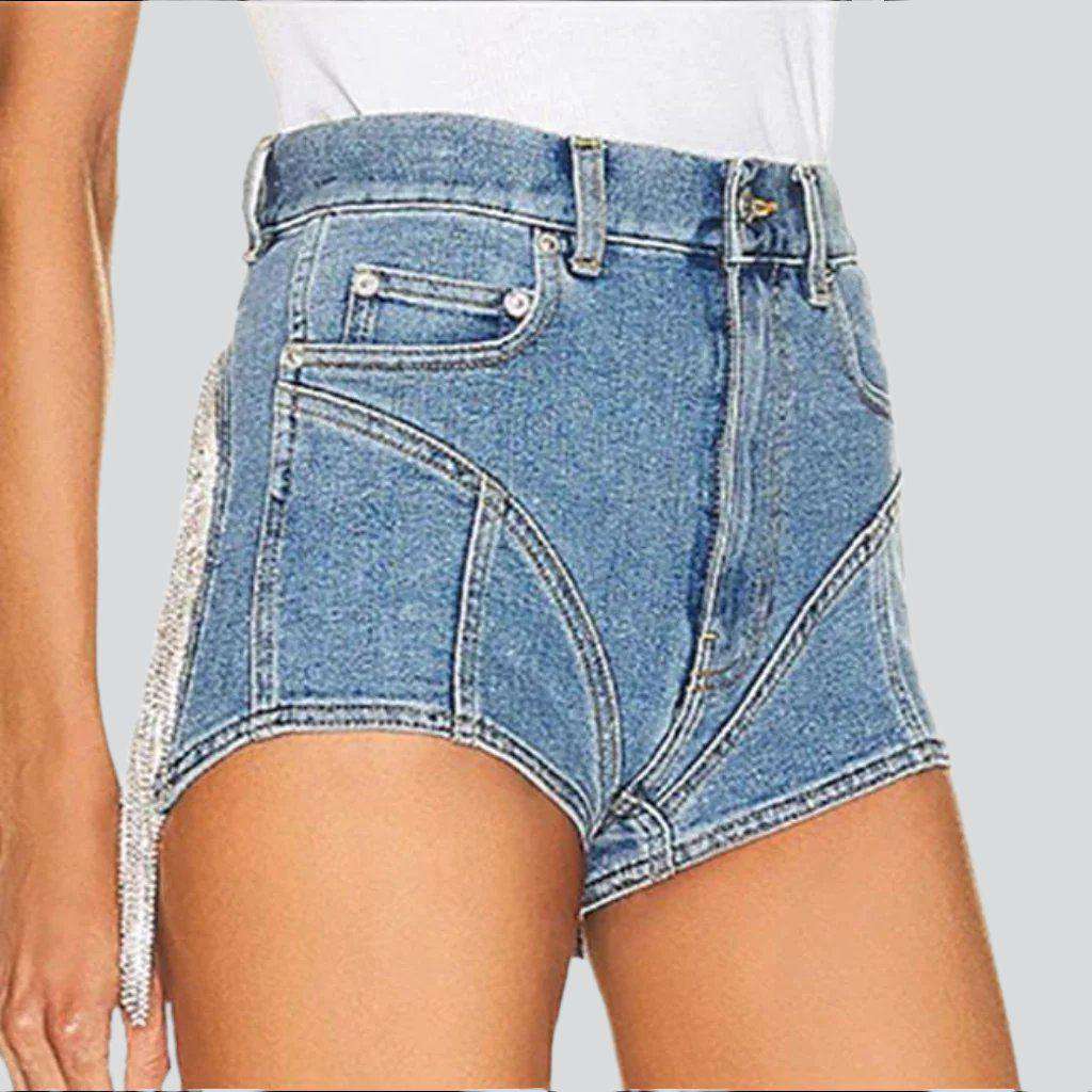 Fringe back pocket denim shorts