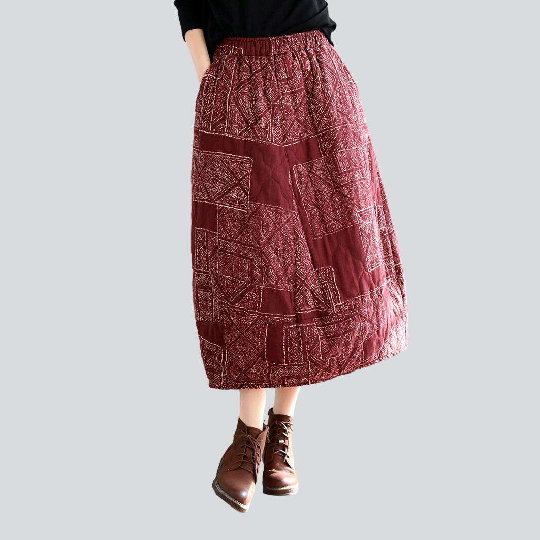 Flower-painted maxi jean skirt