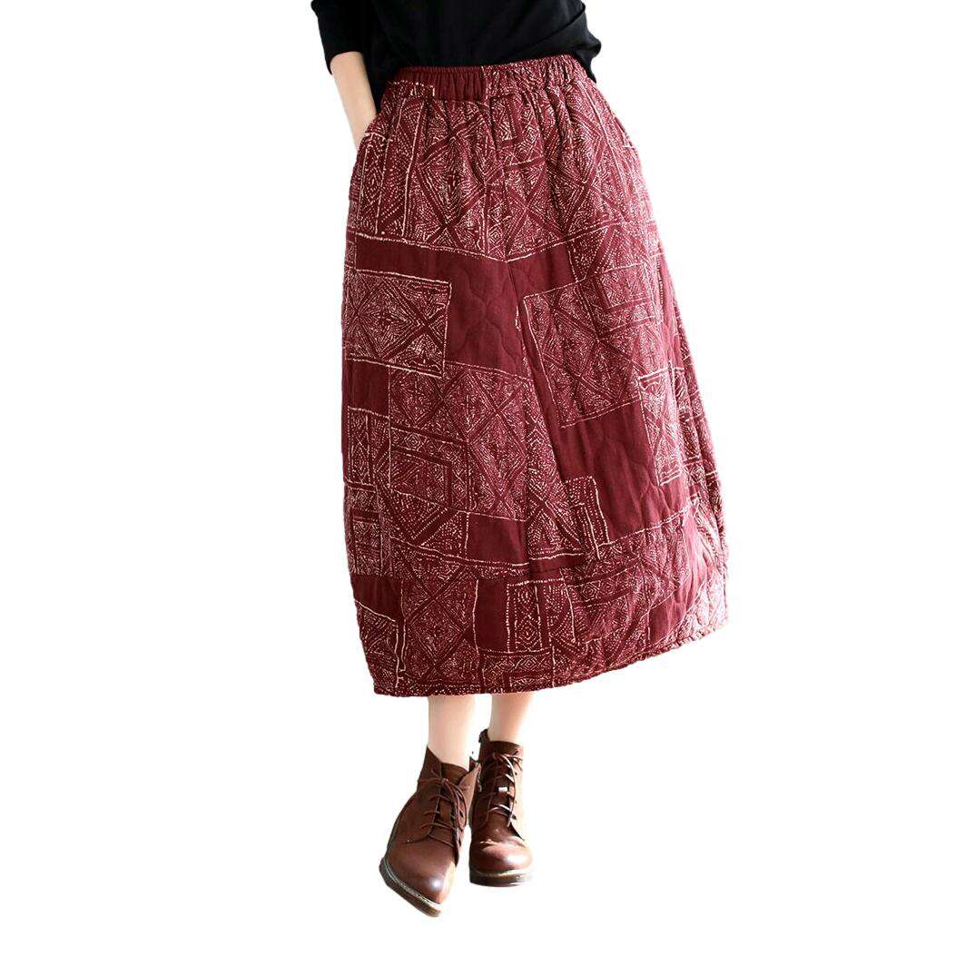 Flower-painted maxi jean skirt