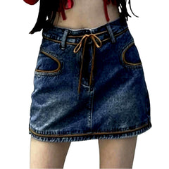 Oval pocket mini denim skirt