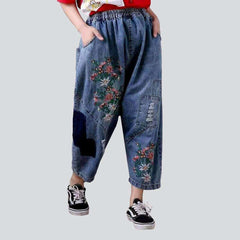 Embroidered harem denim pants