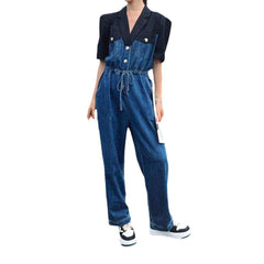 Mixed fabric women denim overall