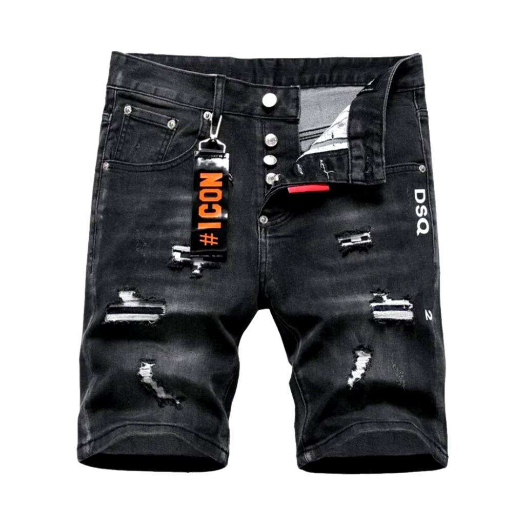 Black ripped men denim shorts