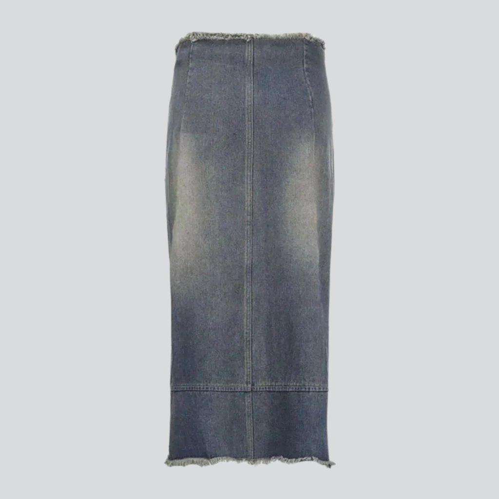 Drawstring slit vintage denim skirt