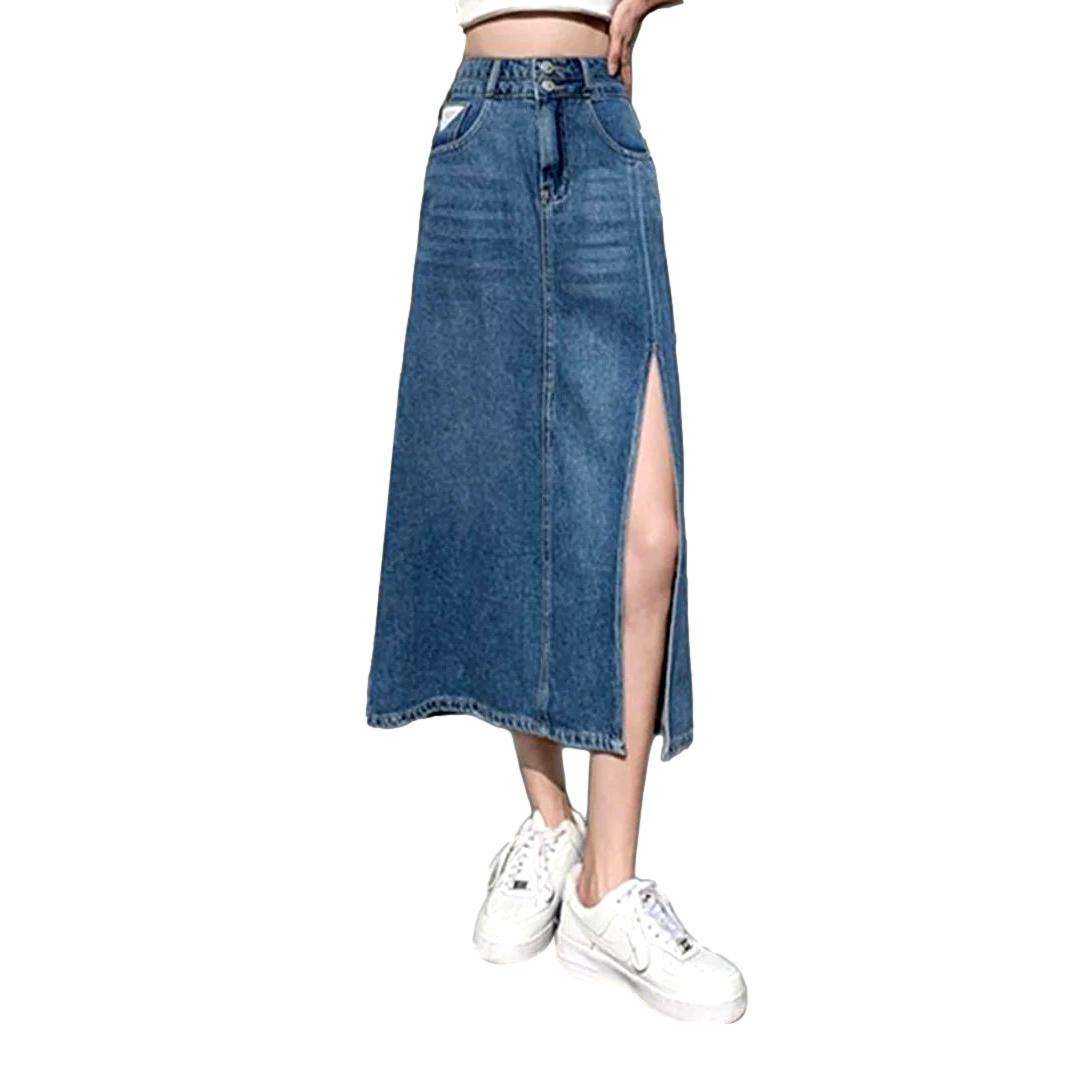 High-side slit denim skirt