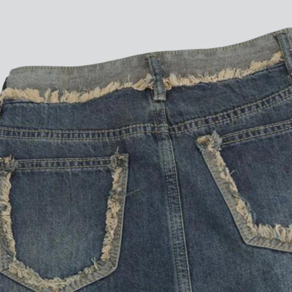 Distressed vintage slit denim skirt