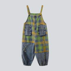 Green checkered women denim dungaree