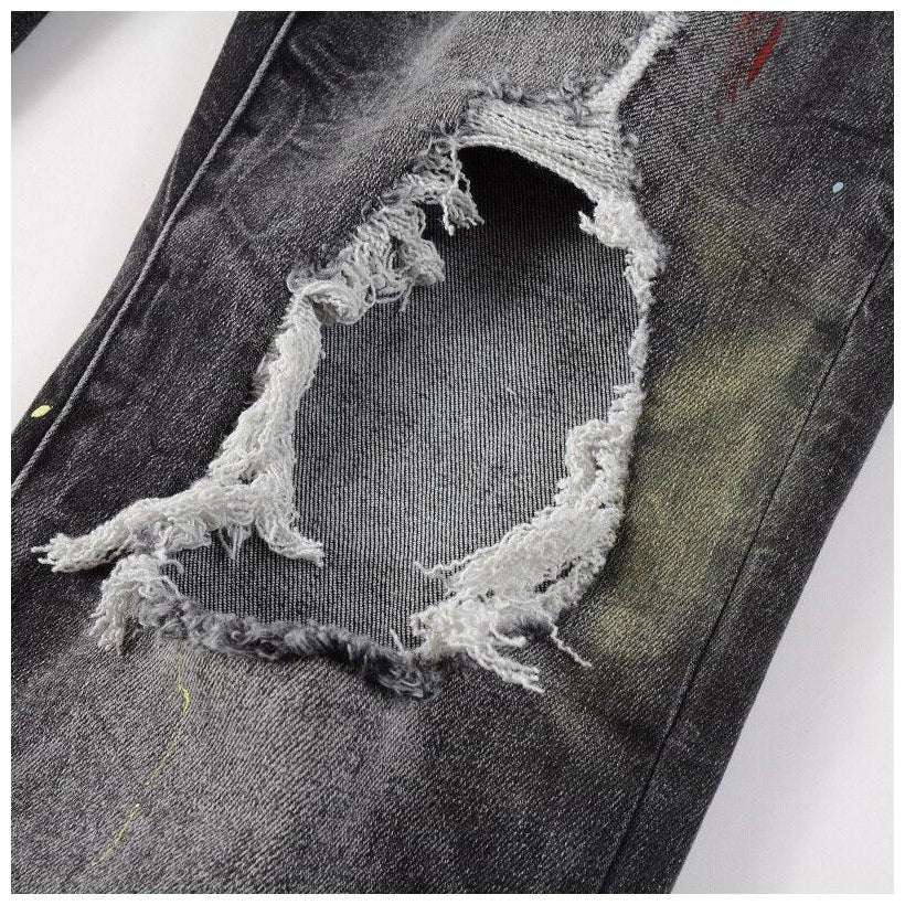 Distressed knees painted men jeans