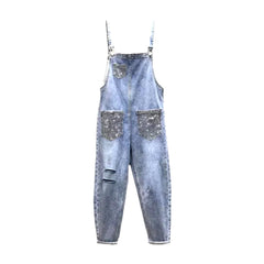 Zerrissener, verzierter Jeans-Jumpsuit für Damen