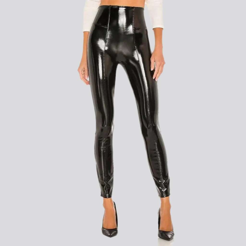 Latex shiny women denim pants