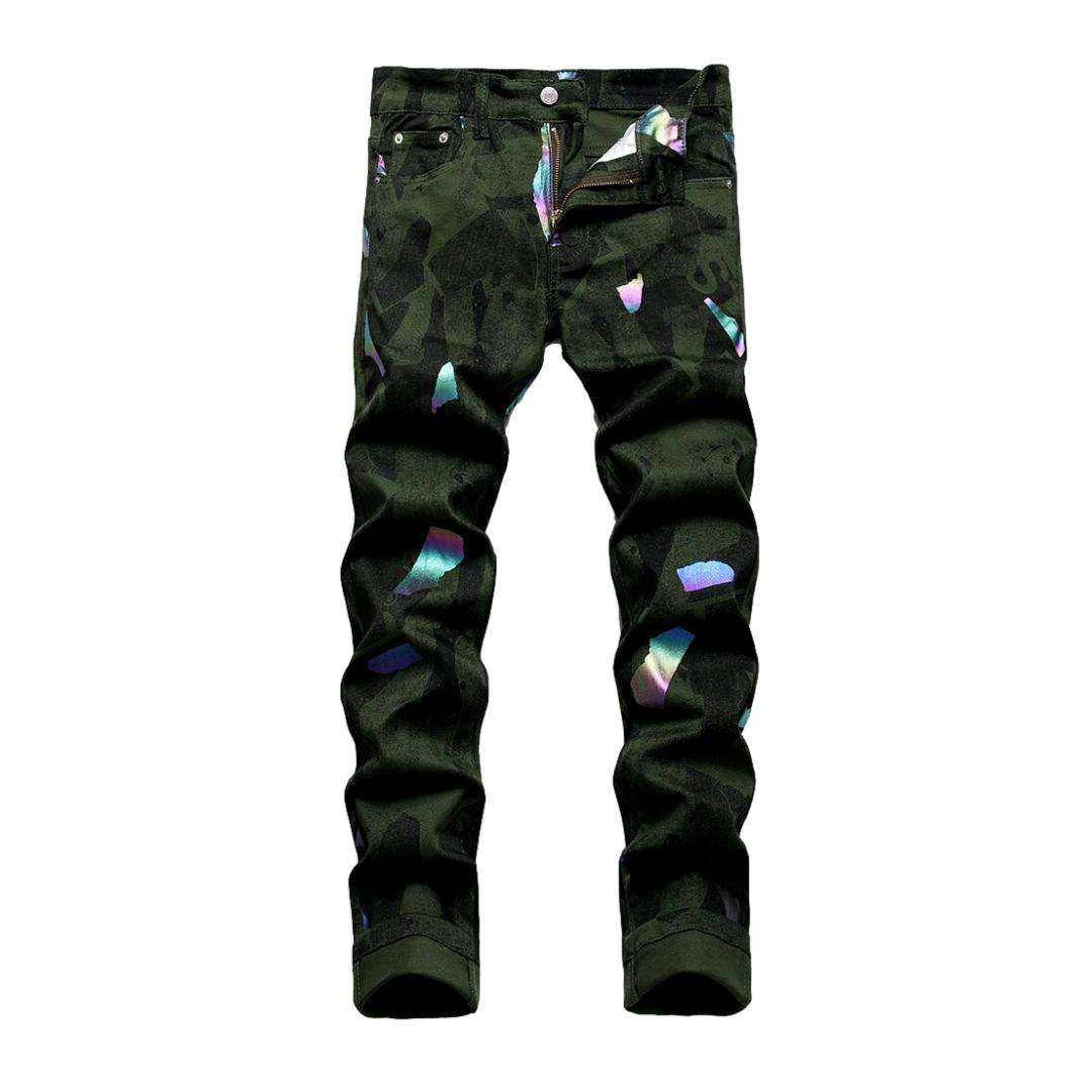 Army green-painted men jeans