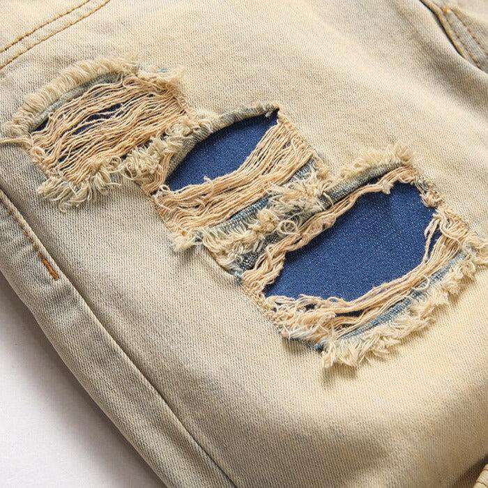 Distressed men jeans with zippers