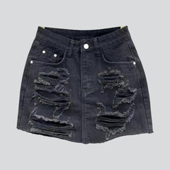 Stylish distressed women denim skort