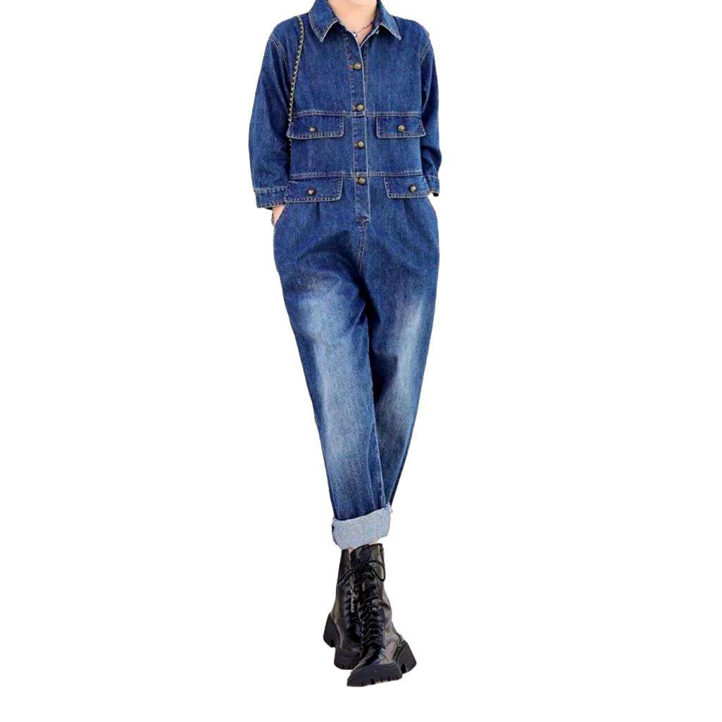 Flack pocket baggy denim overall