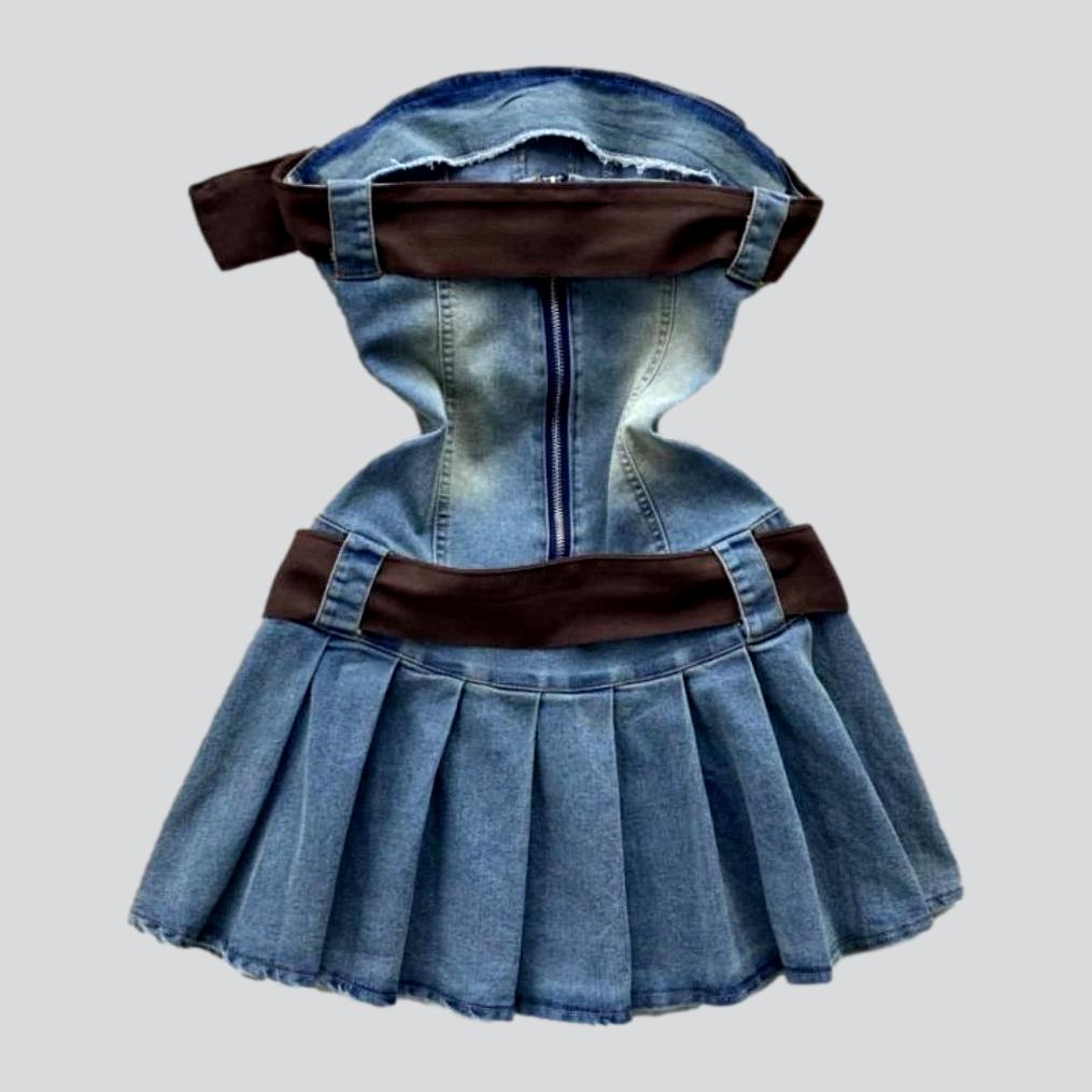 Strapless denim dress with belts