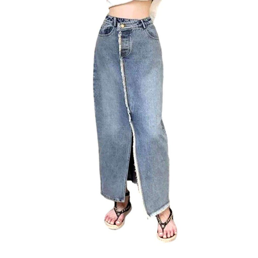 Floor-length slit denim skirt