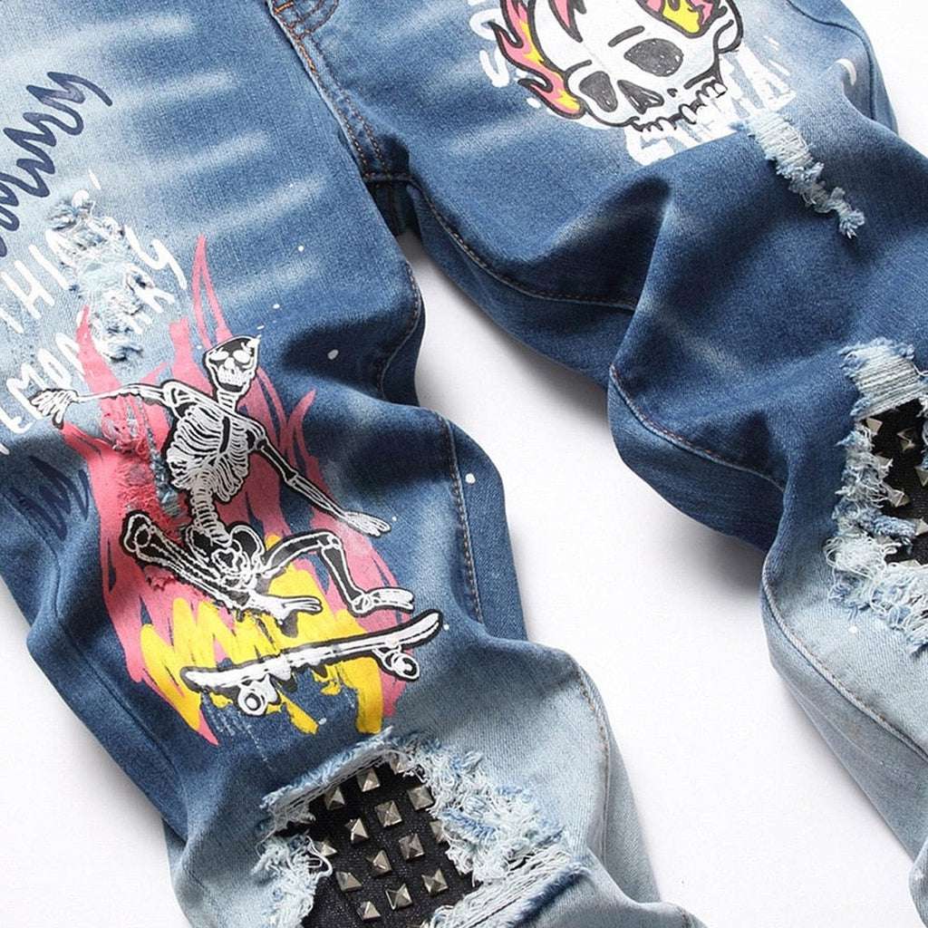 Graffiti-painted urban men jeans