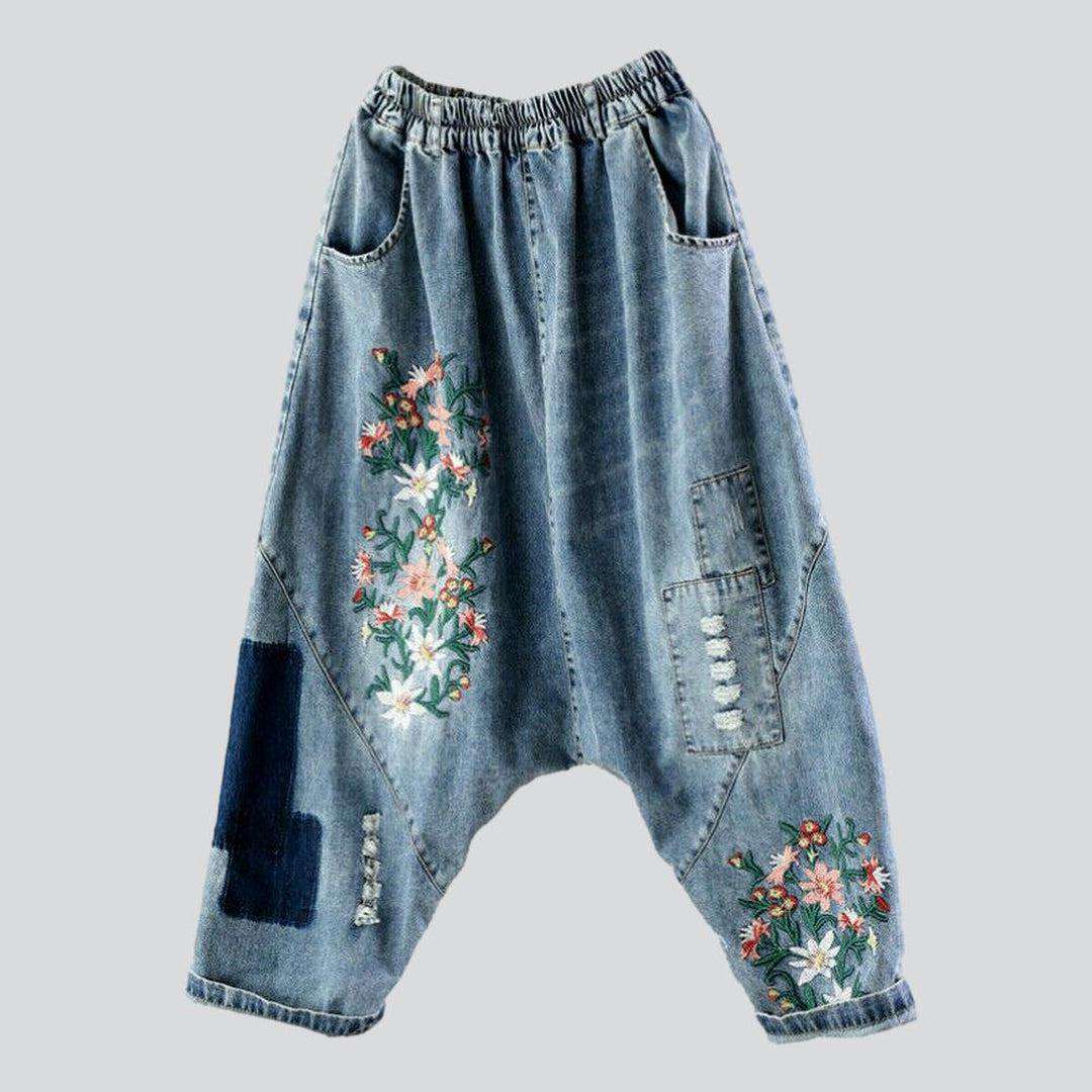 Embroidered harem denim pants