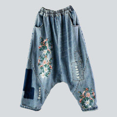 Embroidered harem denim pants