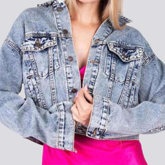 Embellished heart jean jacket for women