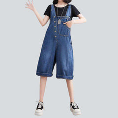 Denim romper with asymmetric buttons