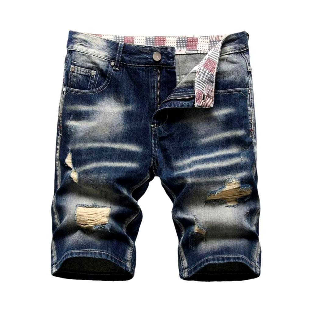 Distressed whiskered men denim shorts