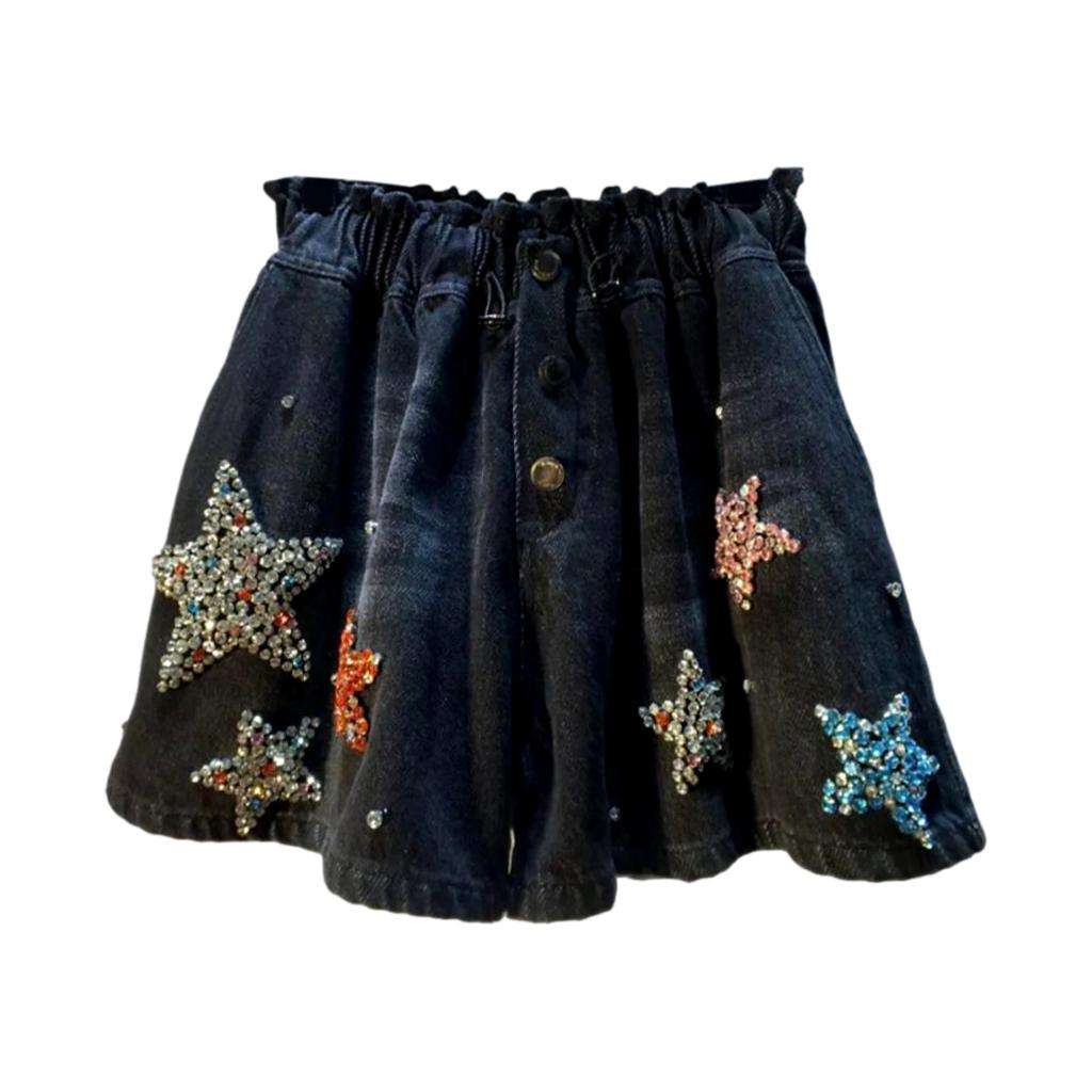 Color rhinestone stars denim shorts