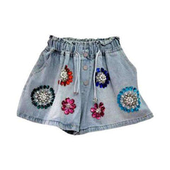 Baggy-Jeansshorts mit Blumenverzierung