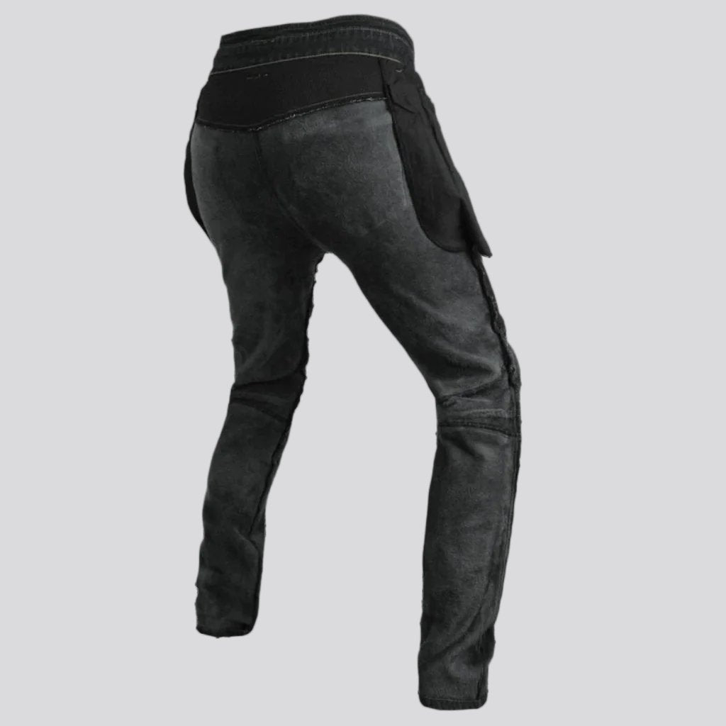 Slim mid-waist motorcycle jeans for men