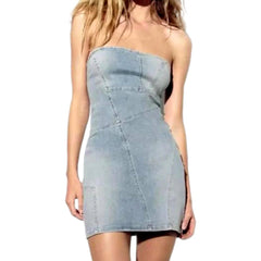 Vintage wash strapless denim dress