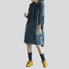 Sanded hooded women denim dress