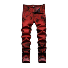 Dark-painted red men jeans