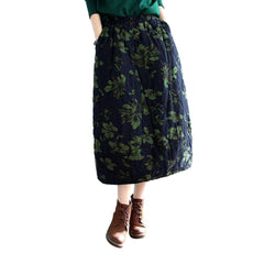 Flower-painted maxi jean skirt