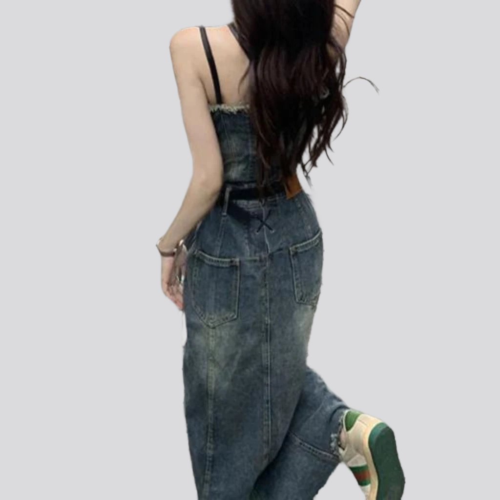 Vintage long denim dress for ladies