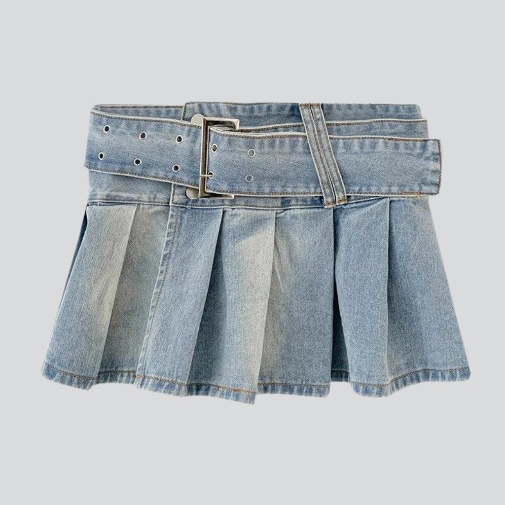 Ultra mini pleated denim skirt