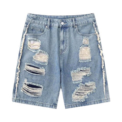 Streetwear straight distressed denim shorts