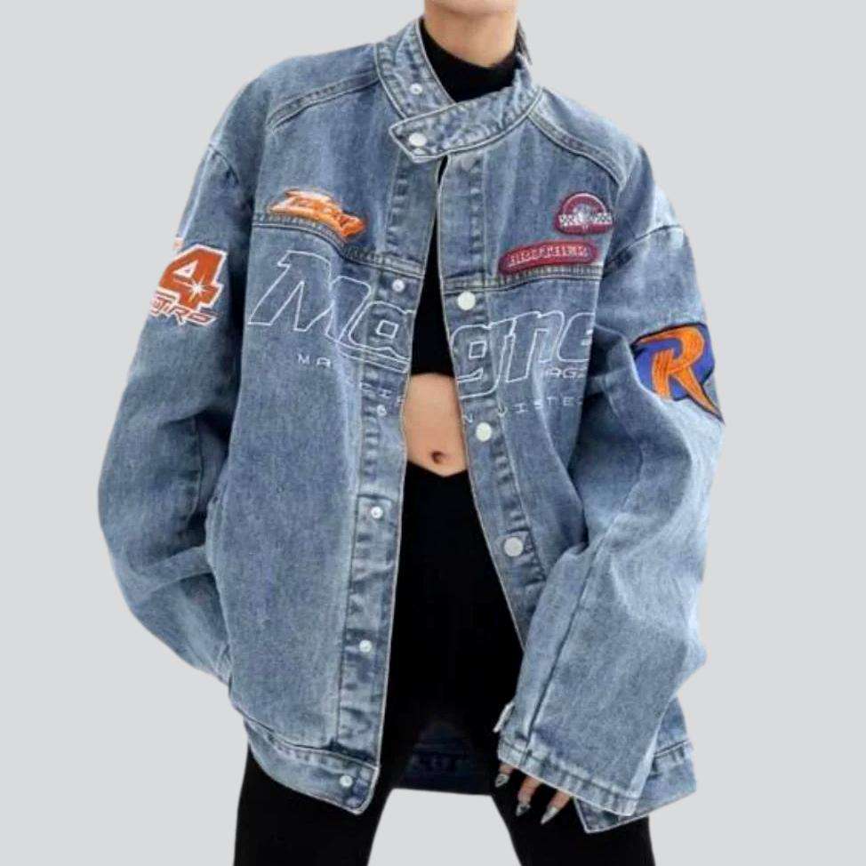 Jeansjacke mit Buchstabenstickerei für Damen