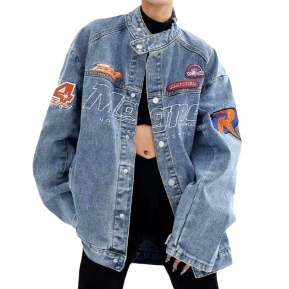 Jeansjacke mit Buchstabenstickerei für Damen