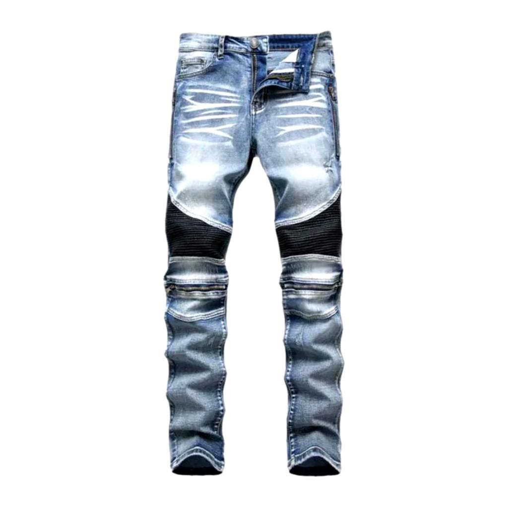 Biker men sanded jeans