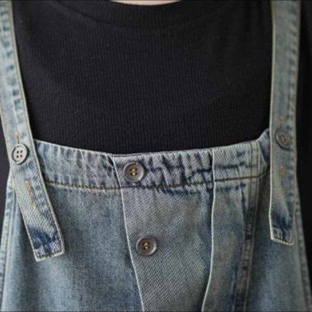 Jeans-Strampler mit Knöpfen und Hosenträgern für Damen